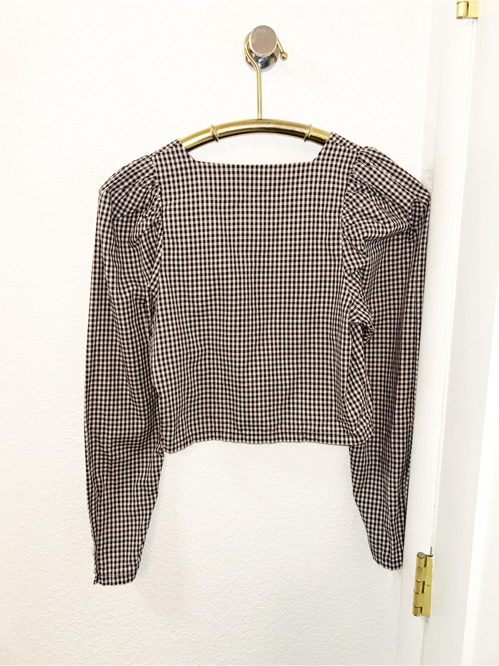 LISA SAYS GAH The Maddie Puff LongSleeve Gingham SquareNeck Blouse Cotton SZ: XS - Picture 13 of 13
